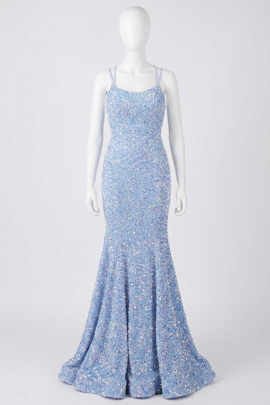 NEW SHERRI HILL sequin prom gown in light blue